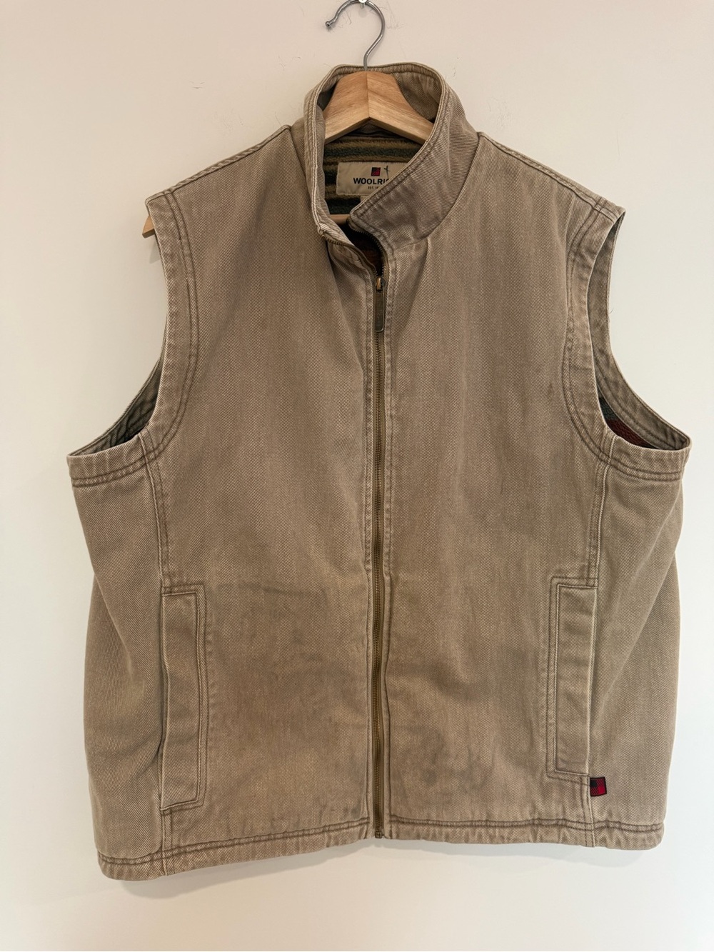 Woolrich Men’s tab Canvas Zip Vest fleece interior saddle barn vest vintage